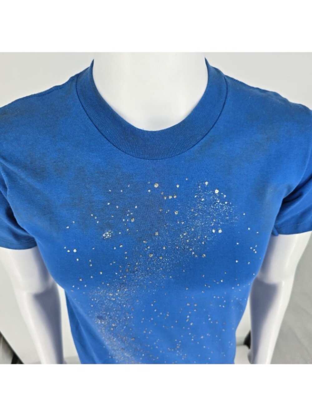 Vintage 1990s Oneita Blue/Silver Galaxy Glitter Print Single Stitch T-Shirt (S) - Picture 8 of 13